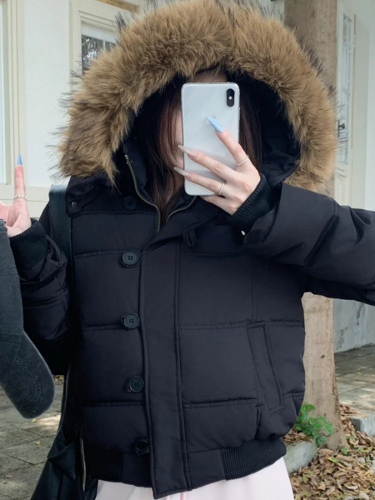 New Autumn Winter Women's ort Puffer Jaet Thiened Cotton Coat with Hood Large Fur Collar Bread Sle Warm Sweet Sle
New Autumn Winter Women's ort Puffer Jaet Thiened Cotton Coat with Hood Large Fur Collar Bread Sle Warm Sweet Sle