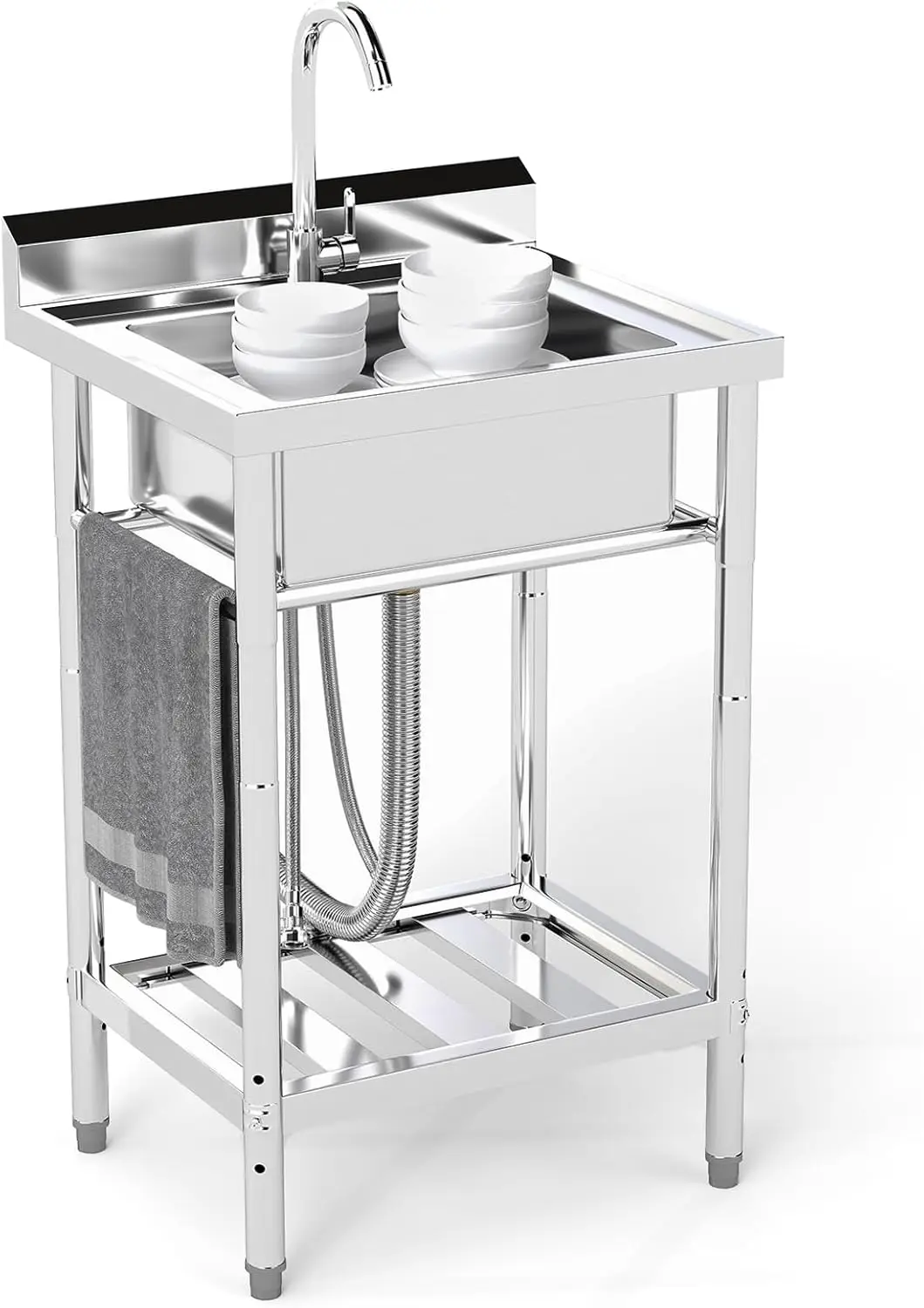 Stainless Steel Utility Sink, 22'' Free Standing Single Bowl Kitchen Sink with Cold and Hot Water Pipe, Indoor and Outdoor for L
Stainless Steel Utility Sink, 22'' Free Standing Single Bowl Kitchen Sink with Cold and Hot Water Pipe, Indoor and Outdoor for L