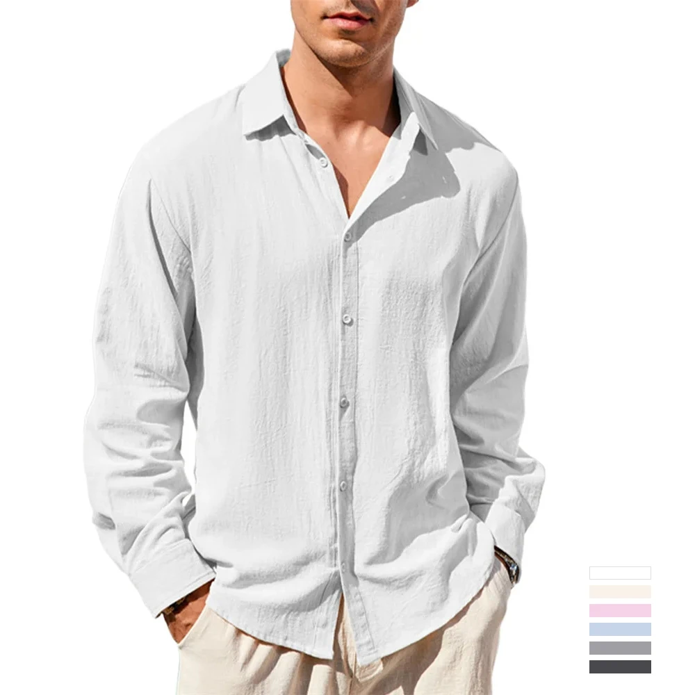 Весенняя мужская повседневная рубашка с длинным рукавом, однотонная, дышащая, легкая, свободного кроя, из хлопка и льна, уютная, стильная, на пуговицах
Весенняя мужская повседневная рубашка с длинным рукавом, однотонная, дышащая, легкая, свободного кроя, из хлопка и льна, уютная, стильная, на пуговицах
