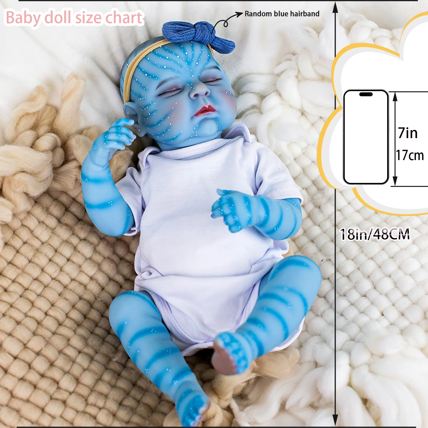 18inch Bebe Full Soft Silicone Vinyl Reborn Girl Doll Avatar's Peaches with Handmade 3D Blue Skin Draw Hair Visible Veins Toy 
18inch Bebe Full Soft Silicone Vinyl Reborn Girl Doll Avatar's Peaches with Handmade 3D Blue Skin Draw Hair Visible Veins Toy