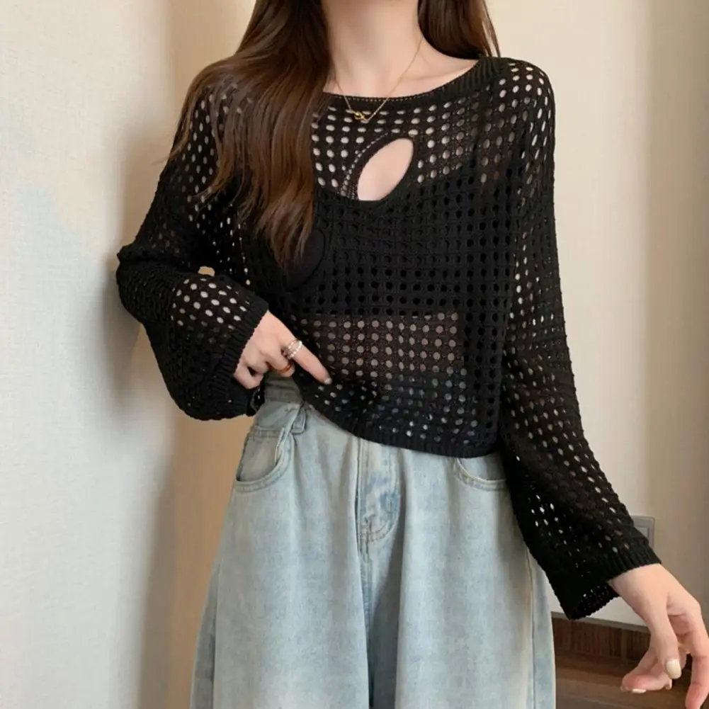 Women Blouse Stylish Women's Hollow Design Tops for Casual Wear Long Sleeve Knitting T-shirt Loose Fit Polyester for Daily
Women Blouse Stylish Women's Hollow Design Tops for Casual Wear Long Sleeve Knitting T-shirt Loose Fit Polyester for Daily
