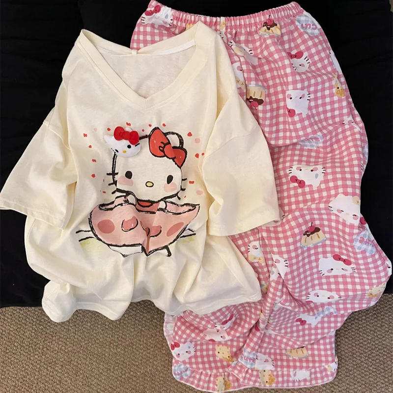 Sanrioed Hello Kittys Pajamas Cartoon Women's Summer Thin Short Sleeve Trousers T-Shirt New Fashion Home Clothes Suit Sleepwear
Sanrioed Hello Kittys Pajamas Cartoon Women's Summer Thin Short Sleeve Trousers T-Shirt New Fashion Home Clothes Suit Sleepwear