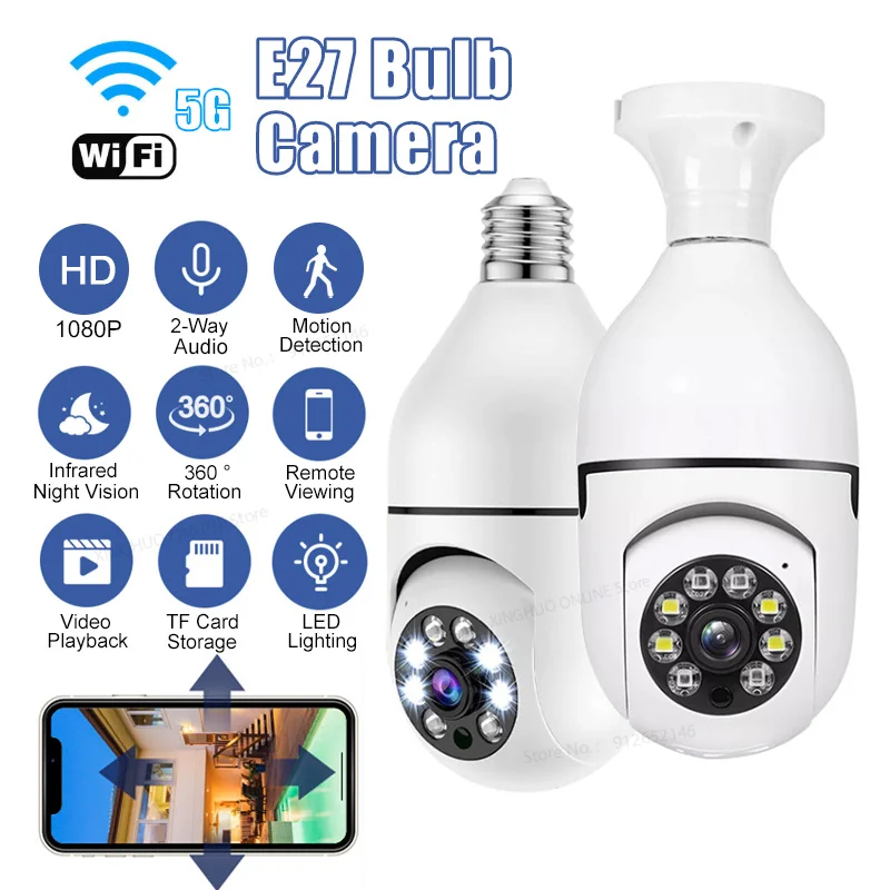 E27 Bulb Surveillance Camera 5Gwifi Camera Full Color Night Vision Auto Human Tracking Security Monitor smart home baby Wifi Cam
E27 Bulb Surveillance Camera 5Gwifi Camera Full Color Night Vision Auto Human Tracking Security Monitor smart home baby Wifi Cam