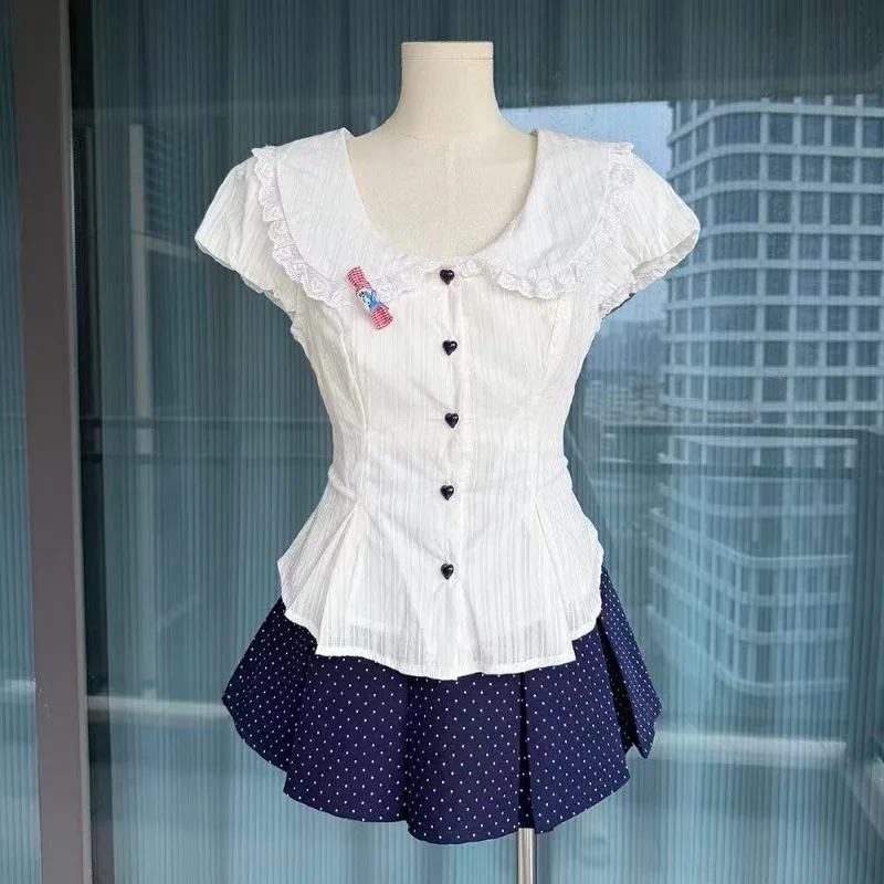 French Sweet Fit Chic White 2 Piece Set Women Design Sense Short-sleeved Shirt + A-line Mini Skirt New Pure Desire Y2k Suit 2026
French Sweet Fit Chic White 2 Piece Set Women Design Sense Short-sleeved Shirt + A-line Mini Skirt New Pure Desire Y2k Suit 2026
