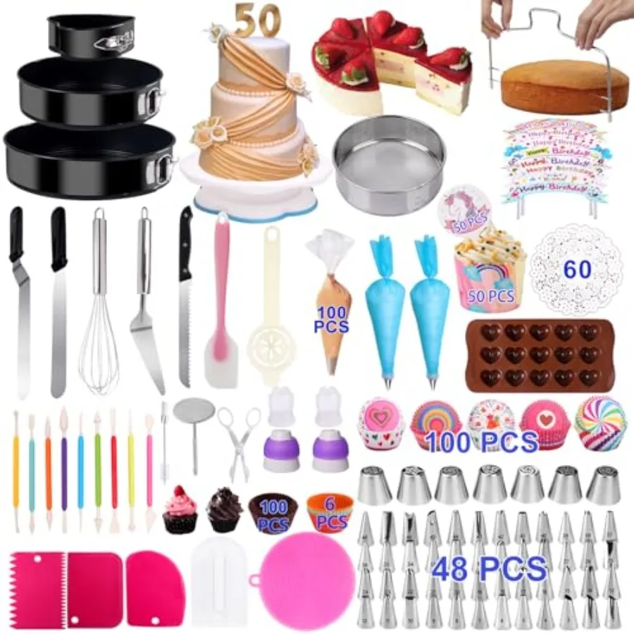 Cake Decorating Kits 567 PCS Baking Set with Springform Pans Set, Rotating Turntable, Decorating Tools, Cake Baking Supplies fo
Cake Decorating Kits 567 PCS Baking Set with Springform Pans Set, Rotating Turntable, Decorating Tools, Cake Baking Supplies fo