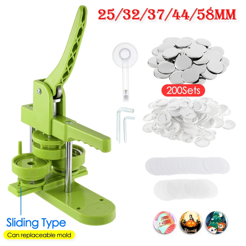 Sliding Type Badge Button Making Machine Set 25/32/37/44/58mm Pin Badge Button Press Kit with 200Pcs Button Parts+Circle Cutter
Sliding Type Badge Button Making Machine Set 25/32/37/44/58mm Pin Badge Button Press Kit with 200Pcs Button Parts+Circle Cutter