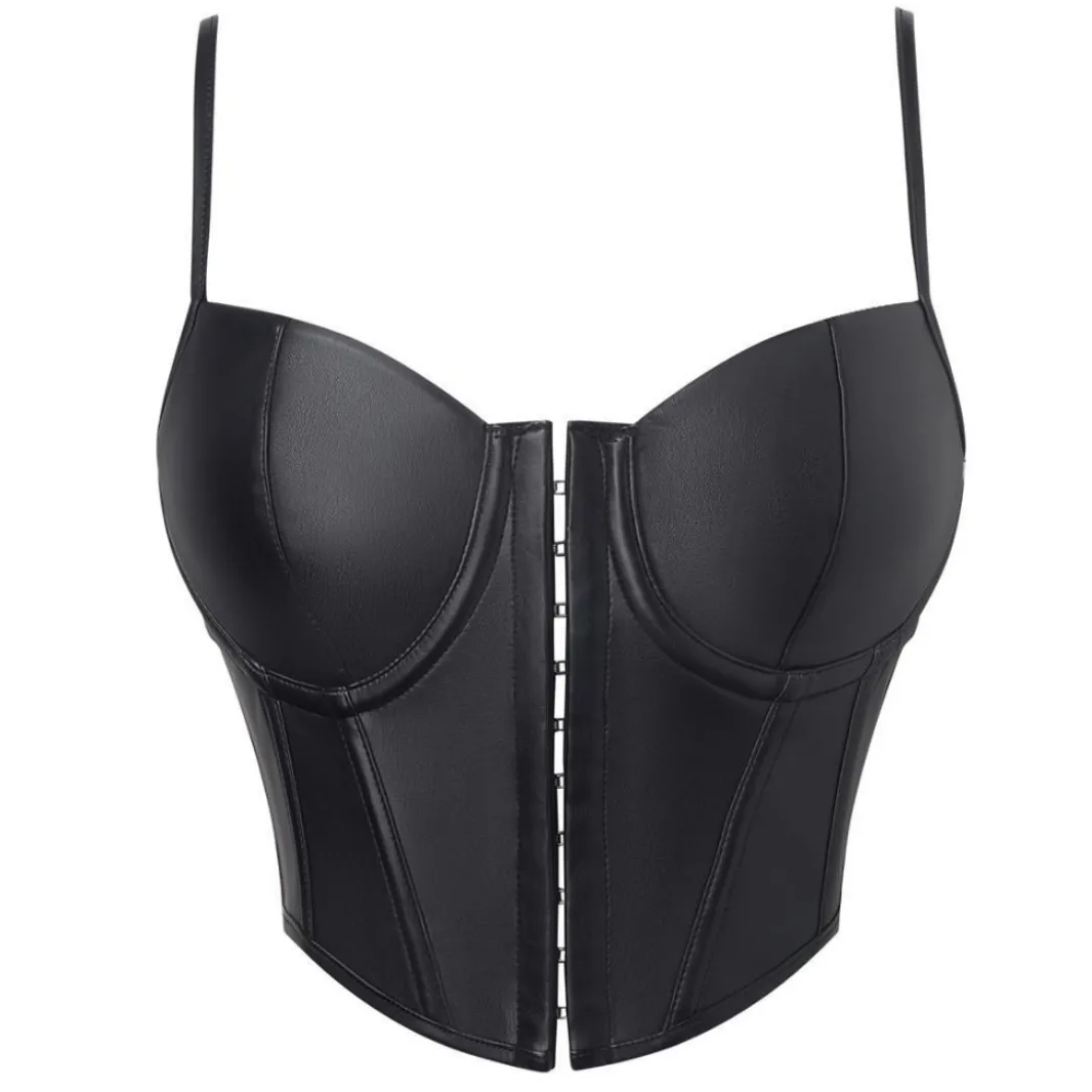 Женский черный корсет из искусственной кожи, укороченный топ, бюстье, готический бюстгальтер с пряжкой спереди, лиф пуш-ап, сексуальное женское белье
Женский черный корсет из искусственной кожи, укороченный топ, бюстье, готический бюстгальтер с пряжкой спереди, лиф пуш-ап, сексуальное женское белье