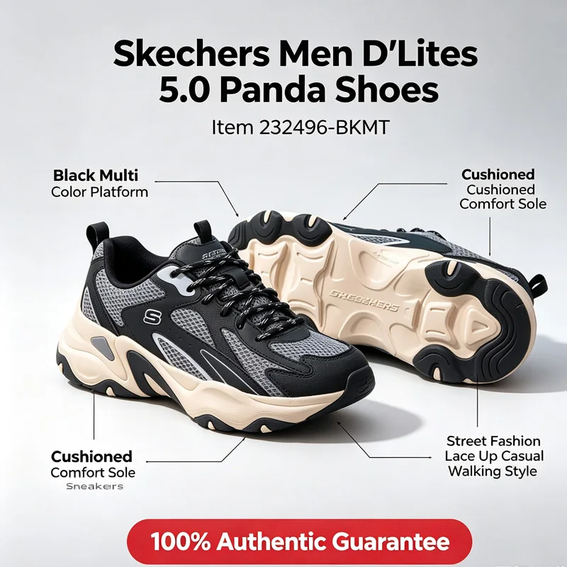 Skechers Men D'Lites 5.0 Panda Shoes 232496-BKMT Black Multi Color Platform Cushion Street Fashion Casual Sneakers
Skechers Men D'Lites 5.0 Panda Shoes 232496-BKMT Black Multi Color Platform Cushion Street Fashion Casual Sneakers