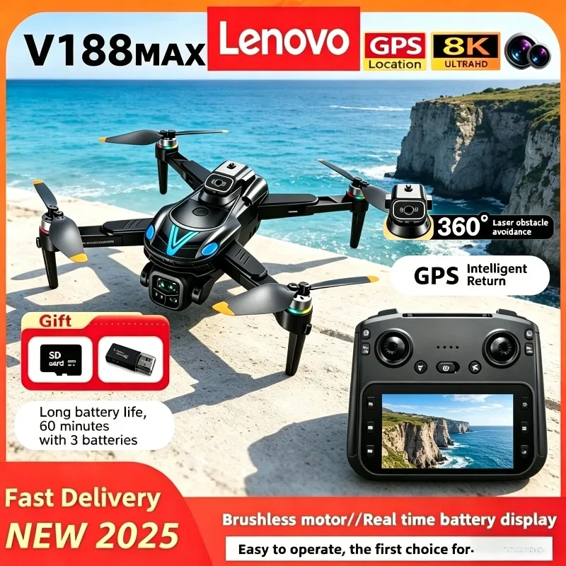 Folding Drone GPS 8K Drone, Lenovo V188MAX with Screen Remote Control, Professional Camera Aerial FPV Brush Avoiding Obstacle.
Folding Drone GPS 8K Drone, Lenovo V188MAX with Screen Remote Control, Professional Camera Aerial FPV Brush Avoiding Obstacle.