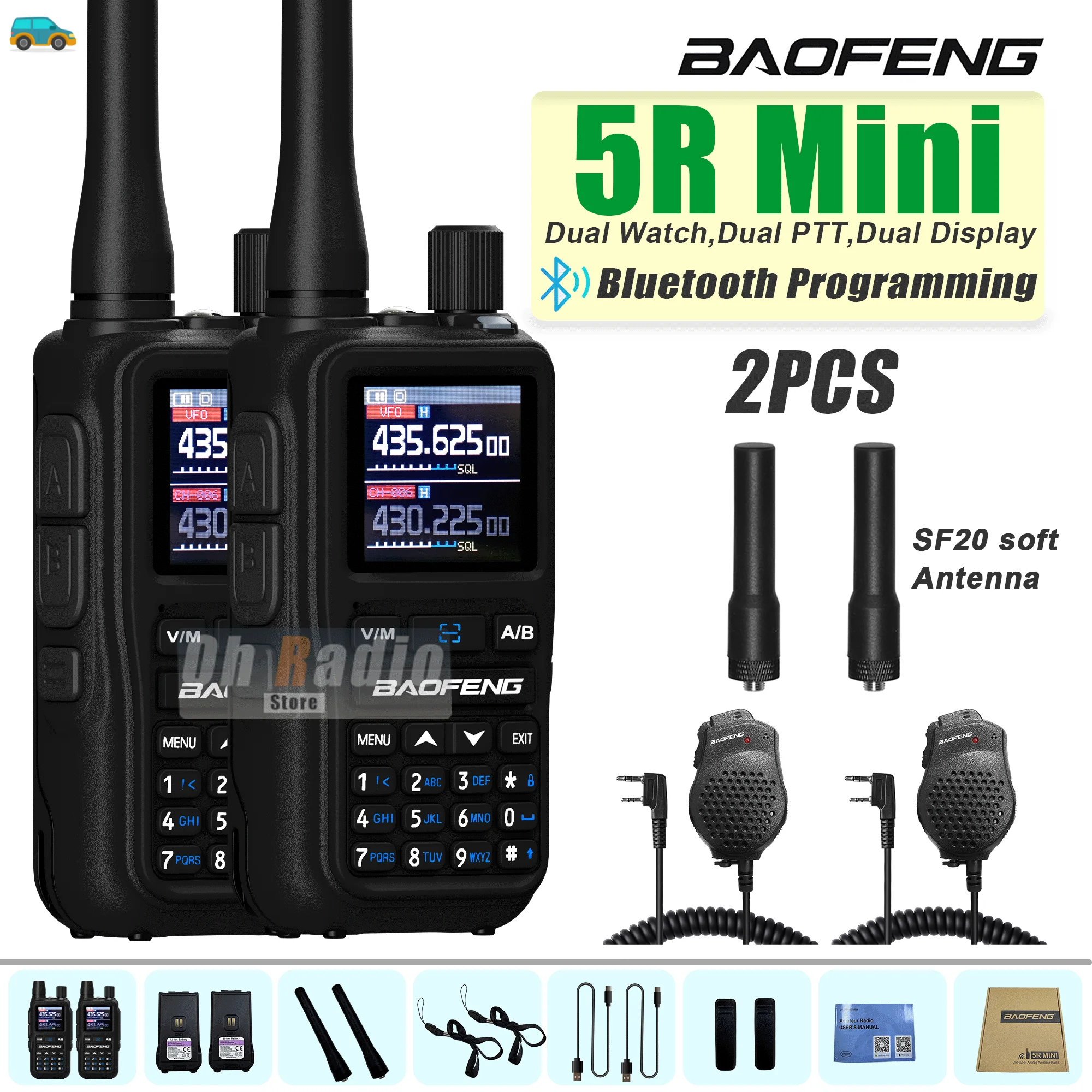 Baofeng 5R Mini Ham Radio UV-5R Mini Long Range Walkie Talkie Dual Watch Dual PTT Bluetooth Programming UHF VHF Type-C Charging
Baofeng 5R Mini Ham Radio UV-5R Mini Long Range Walkie Talkie Dual Watch Dual PTT Bluetooth Programming UHF VHF Type-C Charging