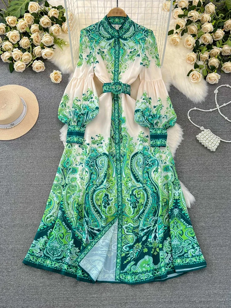 Spring Stand Collar Elegant Vintage Lantern Sleeves Single Breasted A-line Print Dresses Ladies Party Vacation Robe Vestidos
Spring Stand Collar Elegant Vintage Lantern Sleeves Single Breasted A-line Print Dresses Ladies Party Vacation Robe Vestidos
