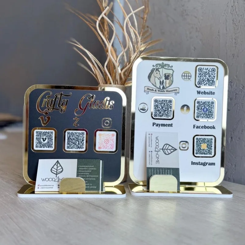 Индивидуальная акриловая вывеска с QR-кодом и держателем для карт
Индивидуальная акриловая вывеска с QR-кодом и держателем для карт