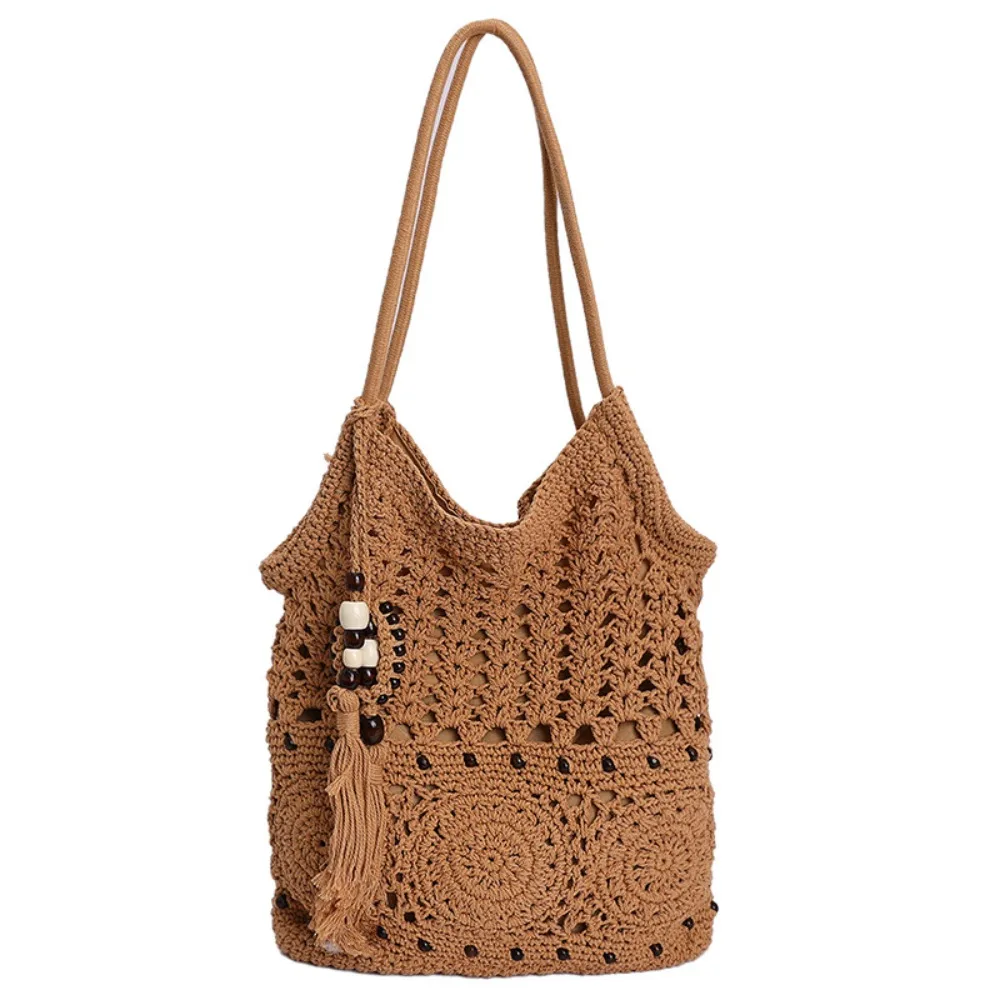 Bohemian Crochet Tote Bag Vacation Style Hollowed Out Knitted Bag with Bead Fringe Charm Ethnic Style Boho Weave Bag Shopping
Bohemian Crochet Tote Bag Vacation Style Hollowed Out Knitted Bag with Bead Fringe Charm Ethnic Style Boho Weave Bag Shopping