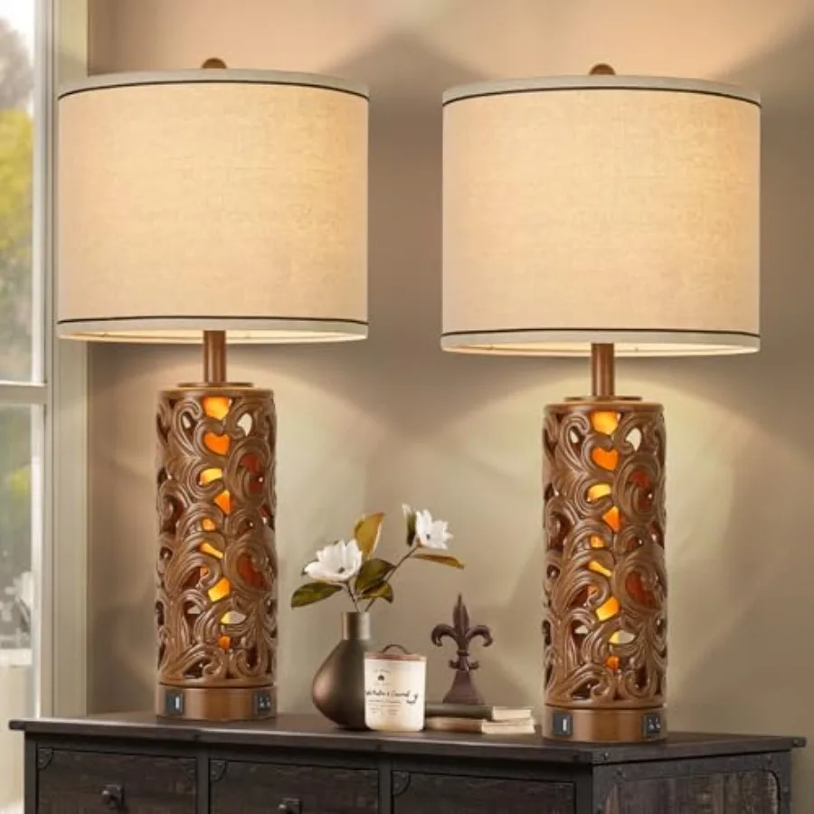 Set of 2 Farmhouse Table Lamps with 2 USB Charging Ports, Vintage Carved Bedside Lamps with Smart Dimmable Bulbs, Rustic Nights
Set of 2 Farmhouse Table Lamps with 2 USB Charging Ports, Vintage Carved Bedside Lamps with Smart Dimmable Bulbs, Rustic Nights
