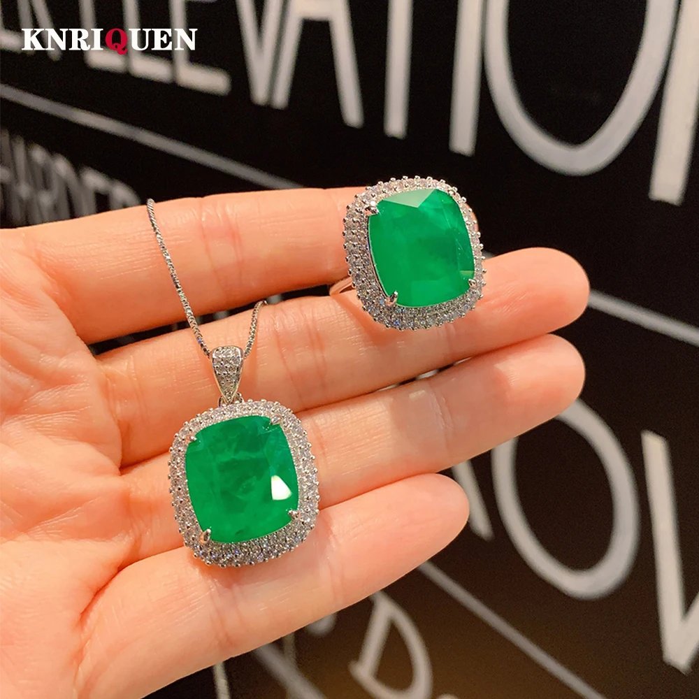 Vintage 14*16mm Emerald Gemstone Pendant Necklace Women's Rings High Carbon Diamond Wedding Party Fine Jewelry Set Birthday Gift
Vintage 14*16mm Emerald Gemstone Pendant Necklace Women's Rings High Carbon Diamond Wedding Party Fine Jewelry Set Birthday Gift