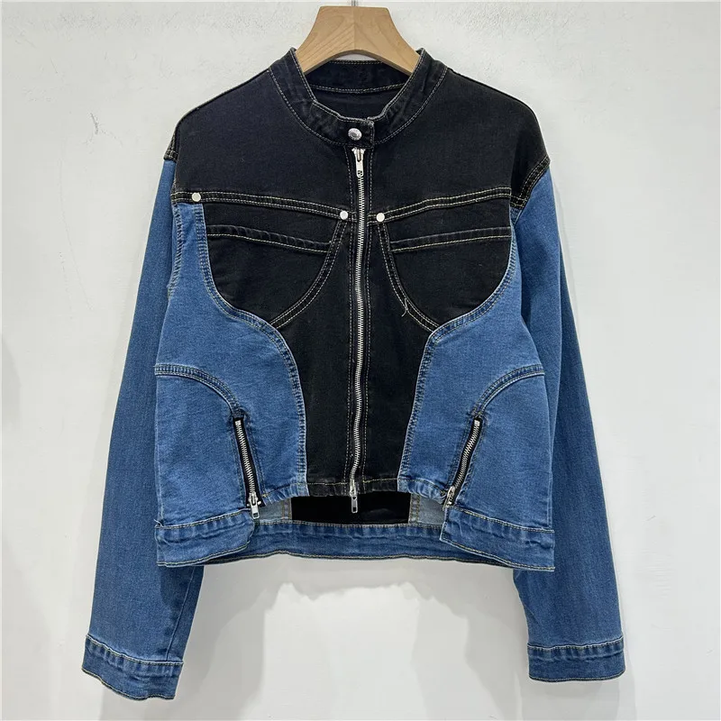 Contrast Color Patchwork Slim Short Jeans Jacket Autumn New Stand Collar Zipper Decoration Long Sleeve Denim Jacket Streetwear
Contrast Color Patchwork Slim Short Jeans Jacket Autumn New Stand Collar Zipper Decoration Long Sleeve Denim Jacket Streetwear