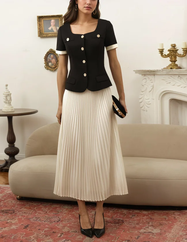 Two Piece Set Women Outfit 2026 Spring Summer New Square Collar Commuting Short Sleeved Top & High Waist Pleated Skirt Set
Two Piece Set Women Outfit 2026 Spring Summer New Square Collar Commuting Short Sleeved Top & High Waist Pleated Skirt Set