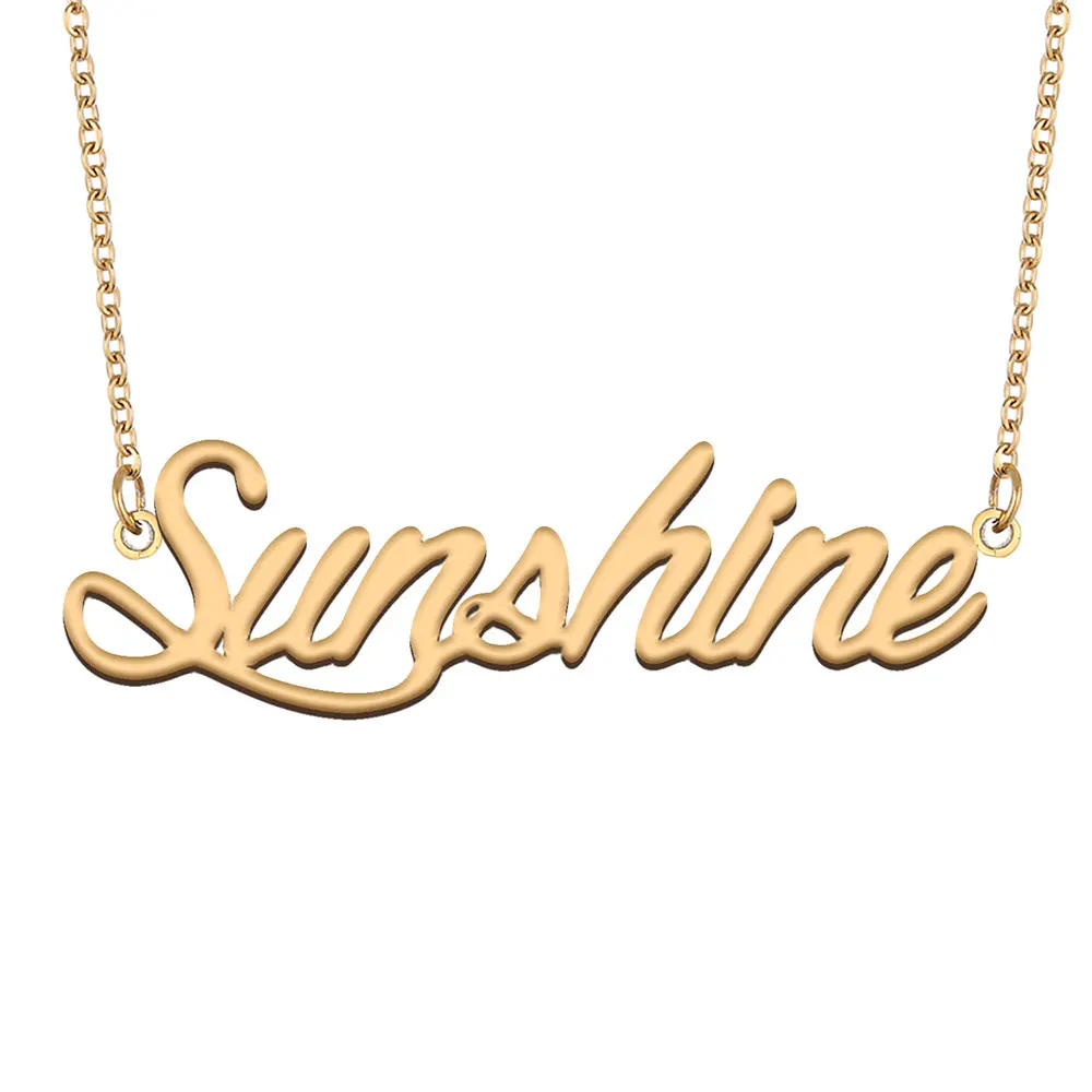 Женское колье с надписью Sunshine Name, золотое ожерелье из нержавеющей стали кулон-табличка с именем
Женское колье с надписью Sunshine Name, золотое ожерелье из нержавеющей стали кулон-табличка с именем
