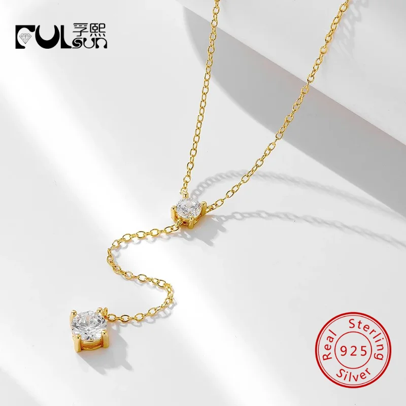 925 Sterling Silver 14K Gold Plated Y Drop Two Round CZ Pendant Necklace Women Dainty Lariat Minimalist Wedding Party Fine Jewel
925 Sterling Silver 14K Gold Plated Y Drop Two Round CZ Pendant Necklace Women Dainty Lariat Minimalist Wedding Party Fine Jewel