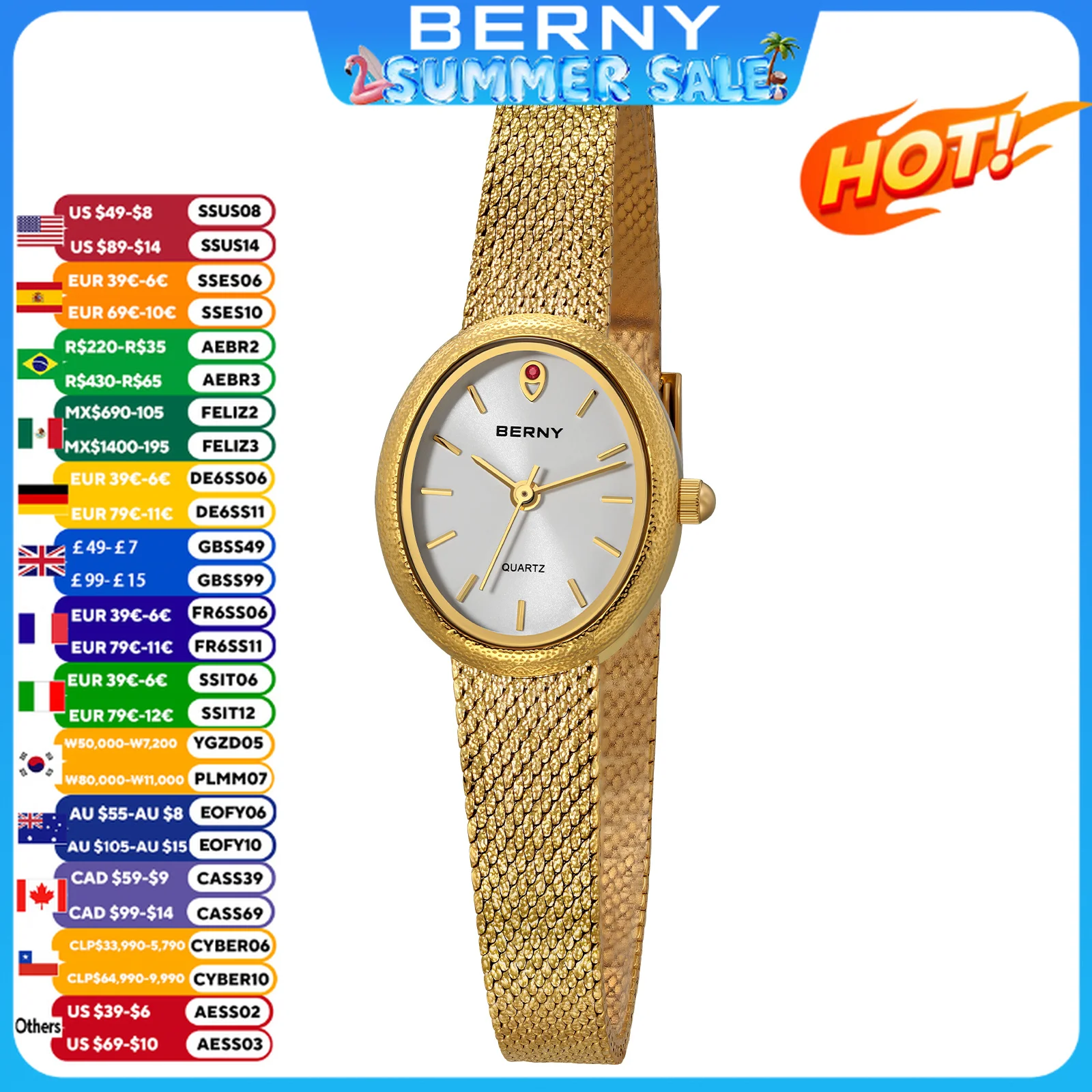 BERNY Women's Gold Watch Luxury Ladies Quartz Oval Small Dial Wristwatch Waterproof Casual 2025 Dress Fashion Watches For Women
BERNY Women's Gold Watch Luxury Ladies Quartz Oval Small Dial Wristwatch Waterproof Casual 2025 Dress Fashion Watches For Women