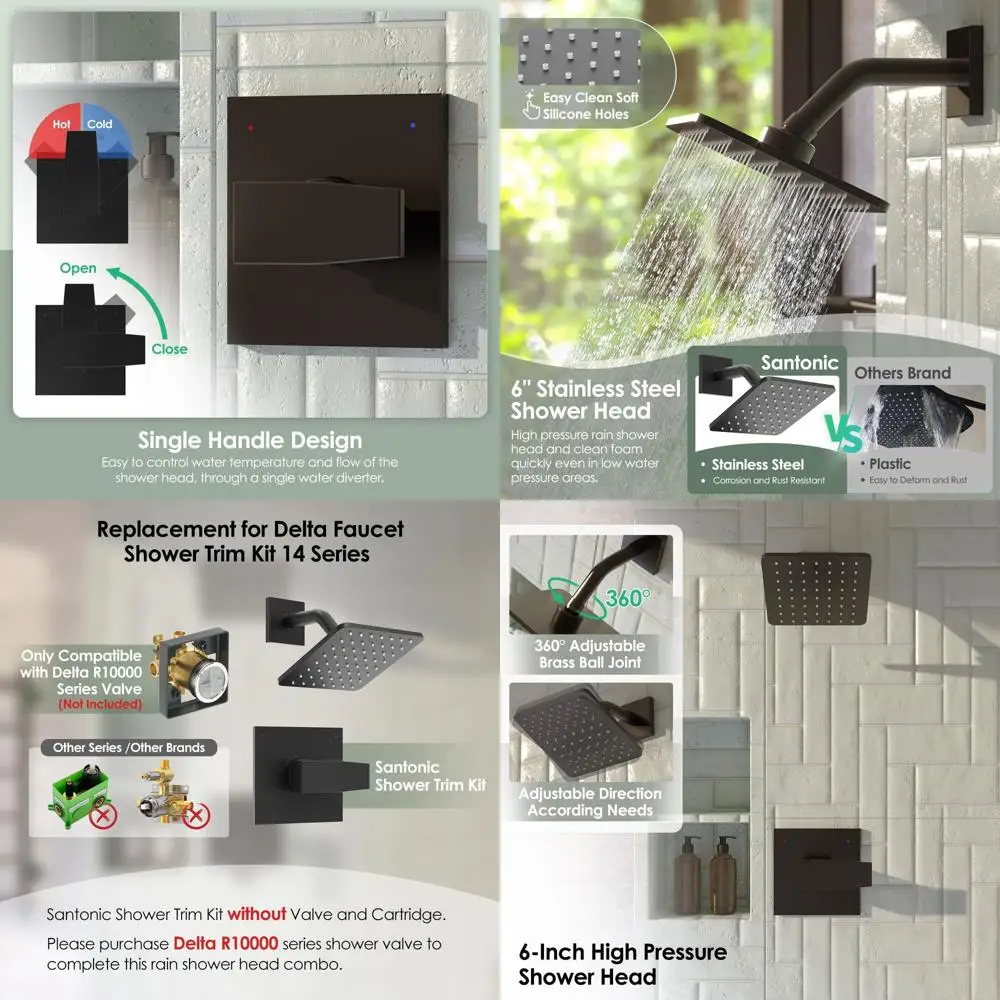 14 Series Matte Black Shower Faucet Set with 6-Inch Showerhead and Handle, Cartridge Not Included
14 Series Matte Black Shower Faucet Set with 6-Inch Showerhead and Handle, Cartridge Not Included
