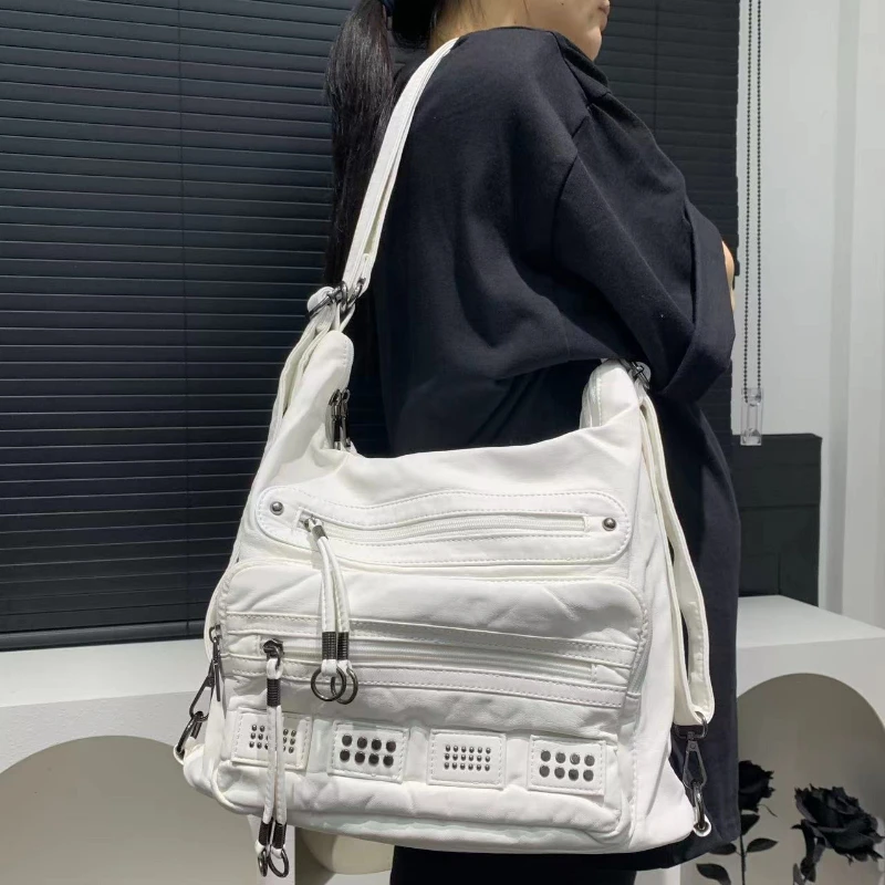Women's Fashion Handbag Rivet Black White Shoulder Bag Large Capacity Soft Washed Leather Messenger Bag Bagpack
Women's Fashion Handbag Rivet Black White Shoulder Bag Large Capacity Soft Washed Leather Messenger Bag Bagpack
