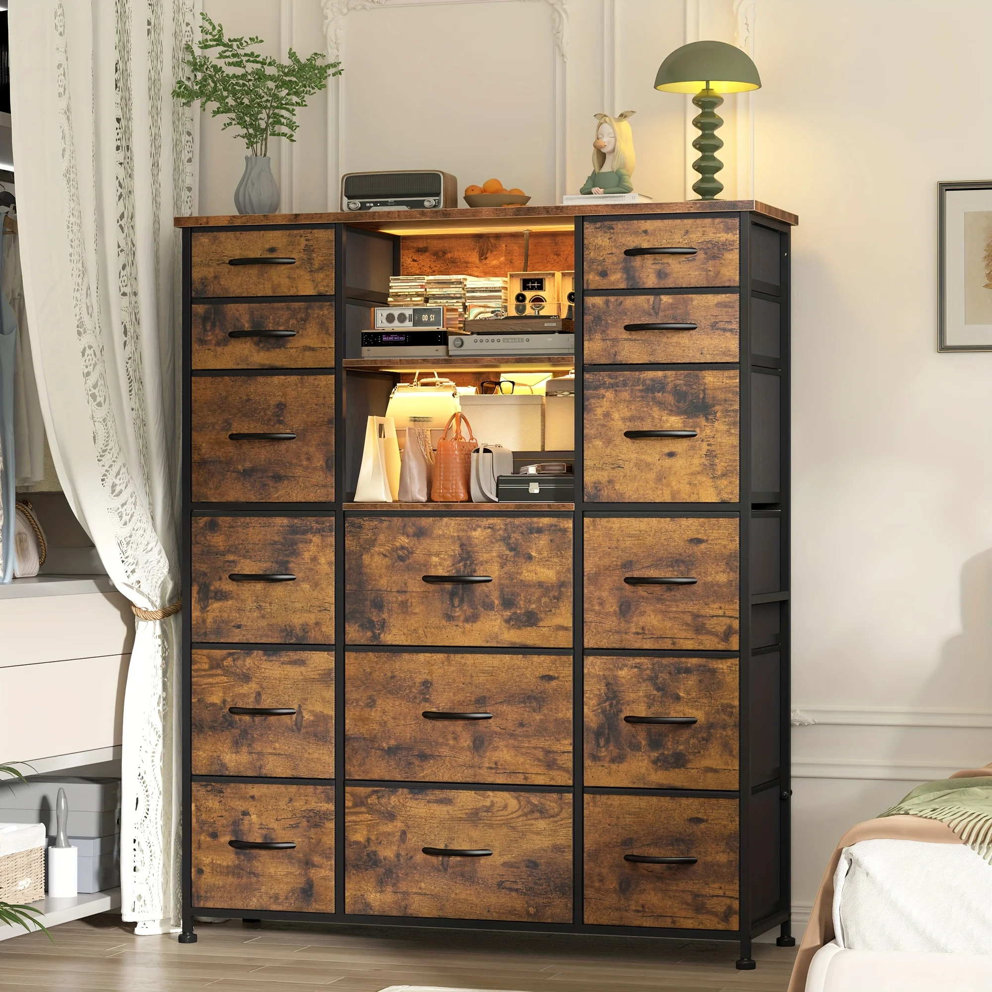 Enhomee 51" H Dresser with 15 Drawers Dresser for Bedroom with Charging Station & LED Lights & Hutch Sturdy Fabric Bedroom Dress
Enhomee 51" H Dresser with 15 Drawers Dresser for Bedroom with Charging Station & LED Lights & Hutch Sturdy Fabric Bedroom Dress