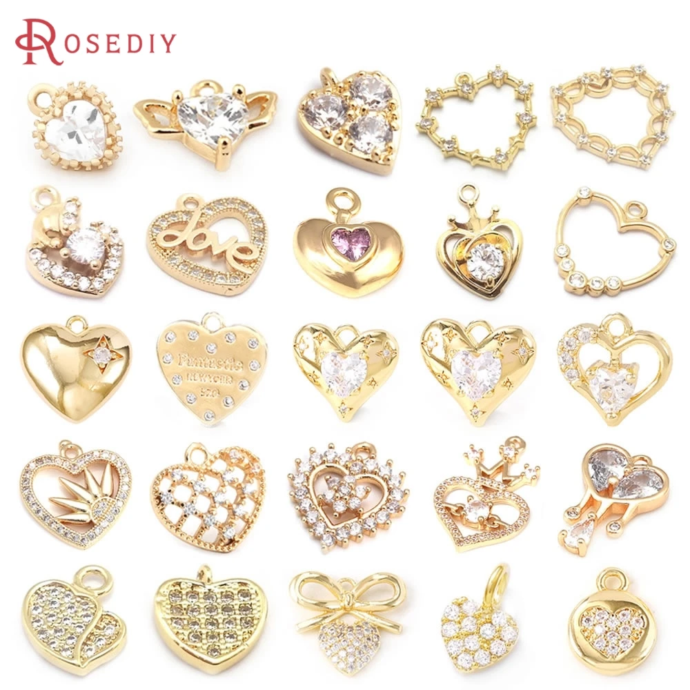 18K Gold Color Brass with Zircon Heart Charms Pendants Jewelry Making Supplies Necklaces Earrings Bracelets Findings Accessories
18K Gold Color Brass with Zircon Heart Charms Pendants Jewelry Making Supplies Necklaces Earrings Bracelets Findings Accessories