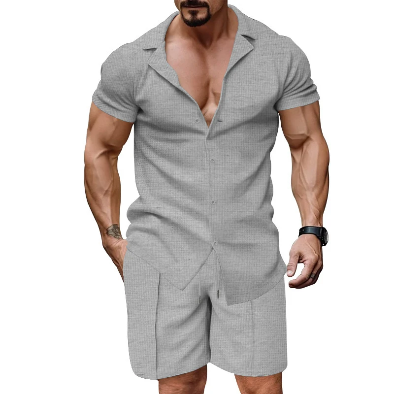 Sports Fitness Breathable Waffle Suits Men Spring Summer Short Sleeve Casual Lapel Shirt And Shorts Two Piece Sets Mens Outfits
Sports Fitness Breathable Waffle Suits Men Spring Summer Short Sleeve Casual Lapel Shirt And Shorts Two Piece Sets Mens Outfits