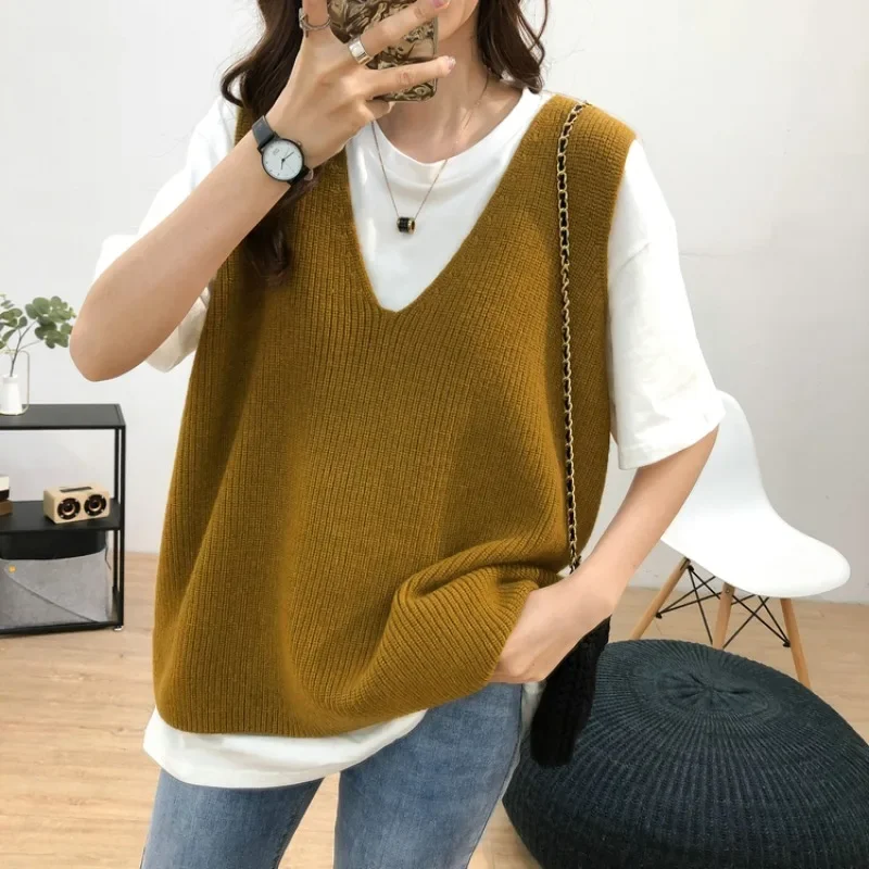 Korean V-neck Knitted Women Vest Autumn Winter New Loose Sleeveless Sweater Vest Casual Versatile Solid Color Lady Tops 31191
Korean V-neck Knitted Women Vest Autumn Winter New Loose Sleeveless Sweater Vest Casual Versatile Solid Color Lady Tops 31191