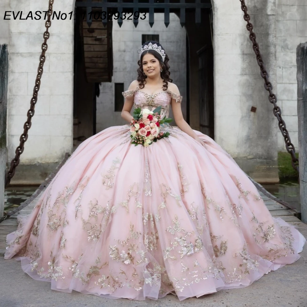 EVLAST Customized 2026 Pink Ball Gown Quinceanera Dress Gold Lace Applique Beading Corset Sweet 16 Vestidos De 15 Anos E1QN321 
EVLAST Customized 2026 Pink Ball Gown Quinceanera Dress Gold Lace Applique Beading Corset Sweet 16 Vestidos De 15 Anos E1QN321
