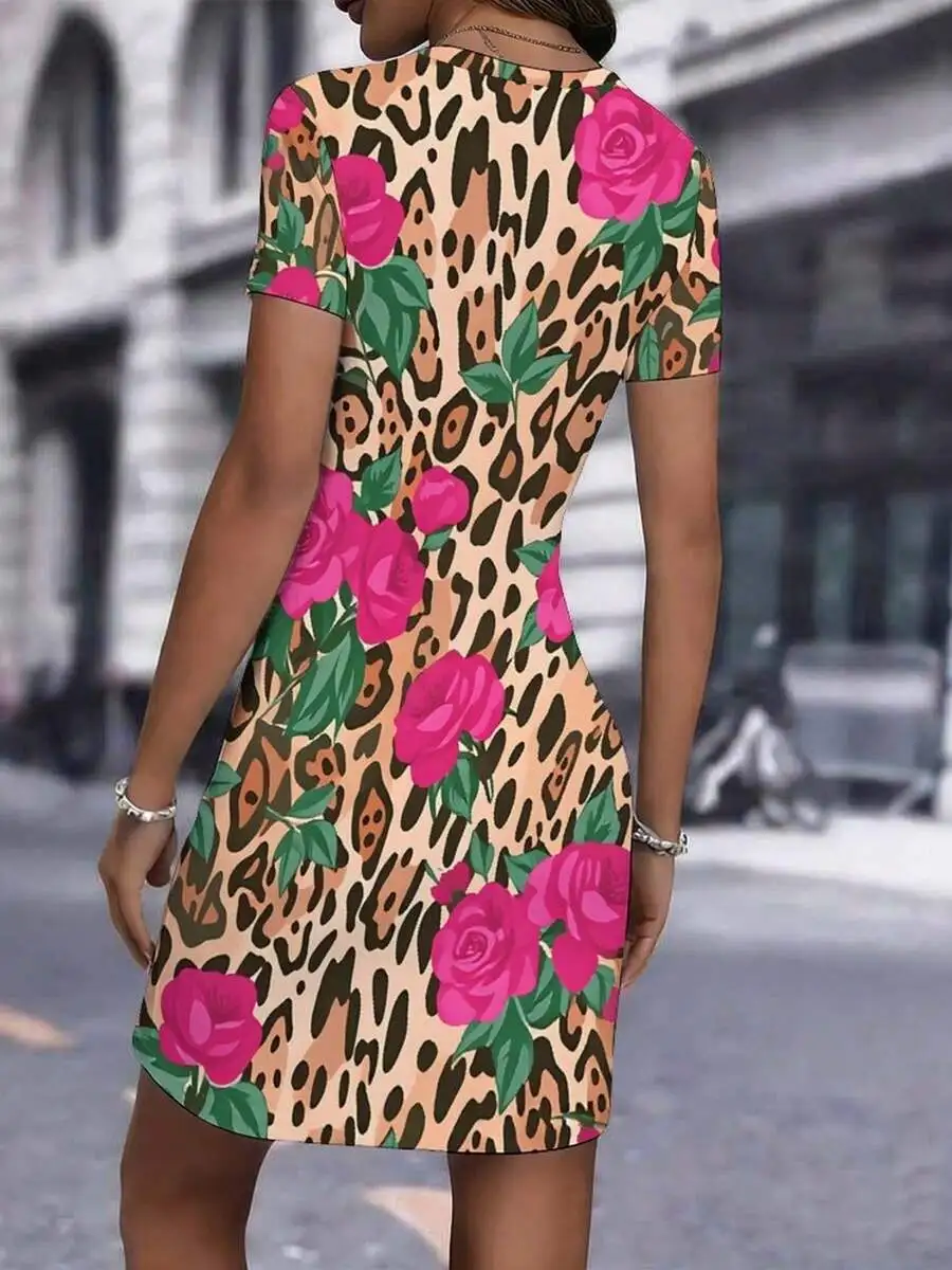 Womens Leopard And Rose Print Bodycon Dress Short Sleeve Round Neck Casual Summer Fall
Womens Leopard And Rose Print Bodycon Dress Short Sleeve Round Neck Casual Summer Fall