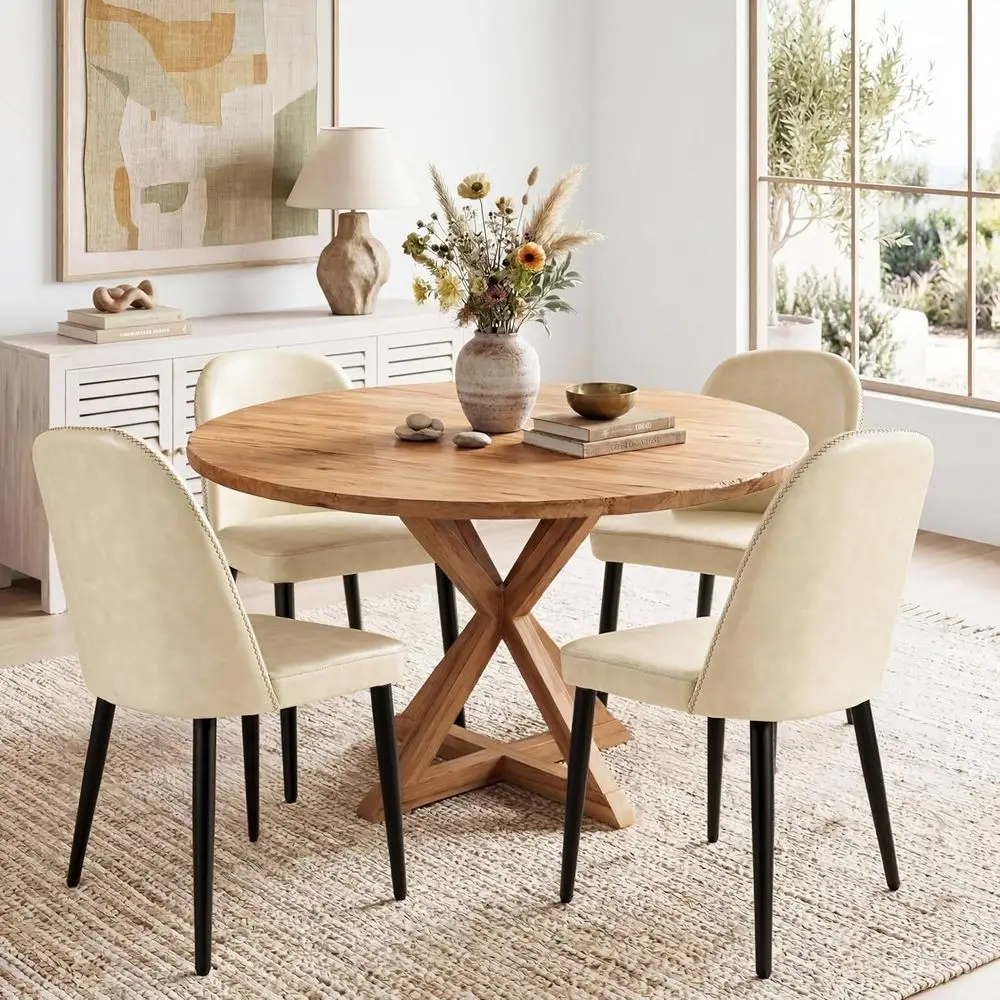 Mid-Century Modern Leather Dining Chairs Set of 4, with Elegant Stitching and Metal Legs, Comfortable for Kitchen or Lounge, Bei
Mid-Century Modern Leather Dining Chairs Set of 4, with Elegant Stitching and Metal Legs, Comfortable for Kitchen or Lounge, Bei