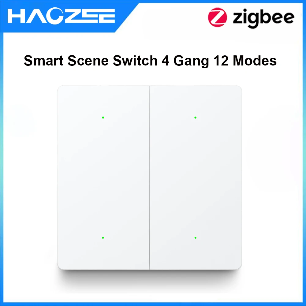 Умный переключатель Zigbee, беспроводная сцена, 4-панельный кнопочный переключатель, 12 режимов, пульт дистанционного управления, сценарии автоматизации умного дома
Умный переключатель Zigbee, беспроводная сцена, 4-панельный кнопочный переключатель, 12 режимов, пульт дистанционного управления, сценарии автоматизации умного дома