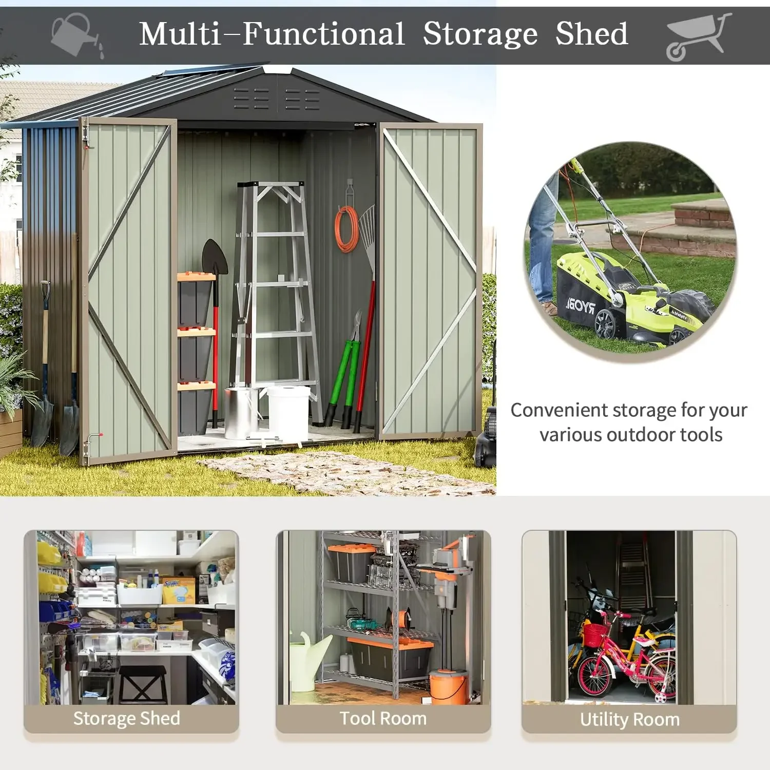 Metal Outdoor Storage Shed 6FT x 4FT, Steel Utility Tool Shed Storage House with Door & Lock, Metal Sheds Outdoor Storage
Metal Outdoor Storage Shed 6FT x 4FT, Steel Utility Tool Shed Storage House with Door & Lock, Metal Sheds Outdoor Storage