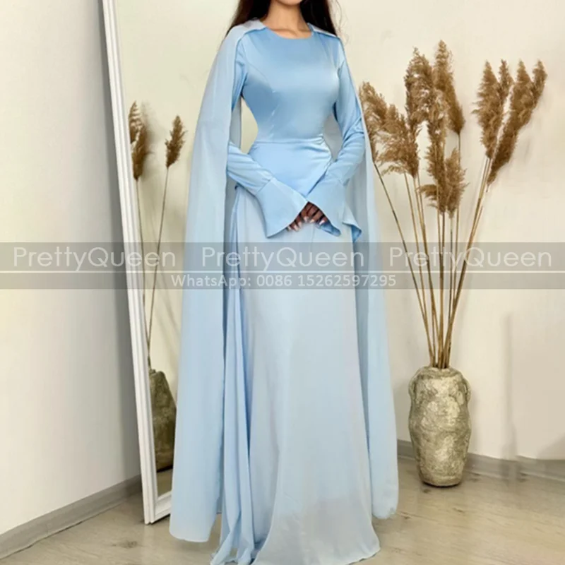 Customized A Line Mother of the Bride Dresses Long Cape Sleeves Light Blue Arabic Kaftan Women Evening Dress
Customized A Line Mother of the Bride Dresses Long Cape Sleeves Light Blue Arabic Kaftan Women Evening Dress