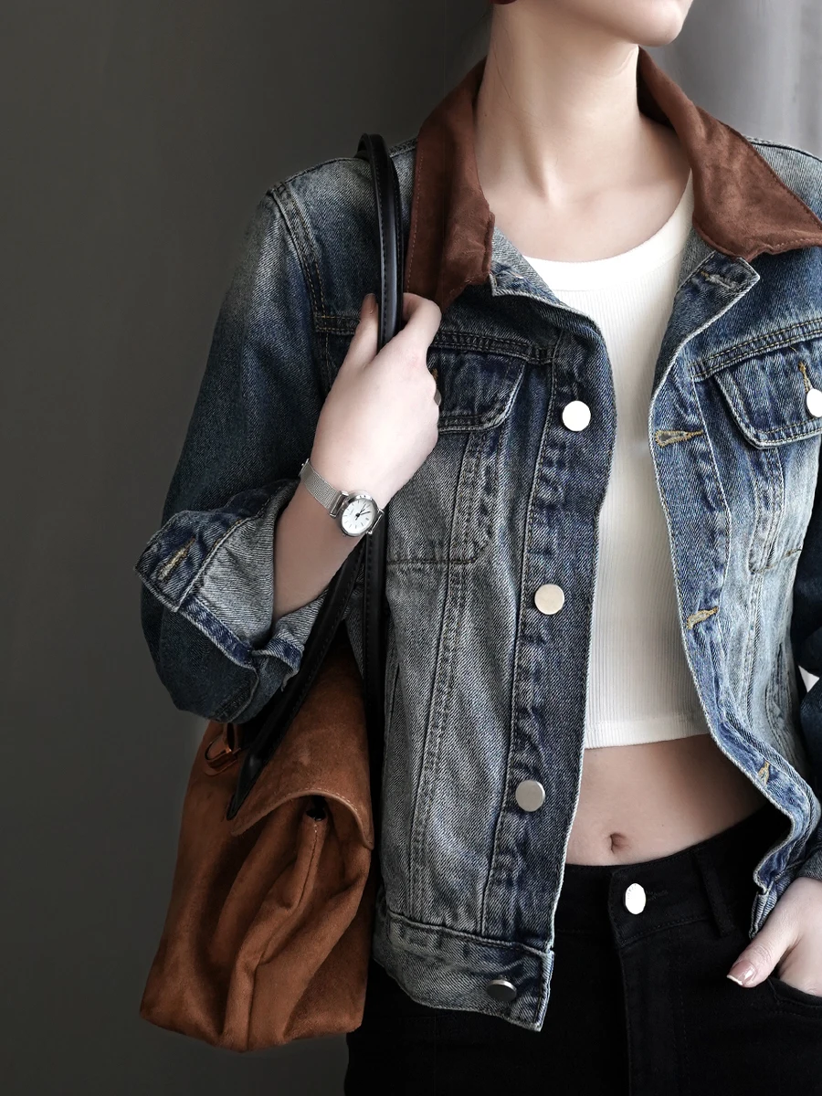 Warmo Vintage Washed Denim Jacket Women's Loose Collar Splicing Spring New Style Cotton Long Sleeve Button up Coat
Warmo Vintage Washed Denim Jacket Women's Loose Collar Splicing Spring New Style Cotton Long Sleeve Button up Coat
