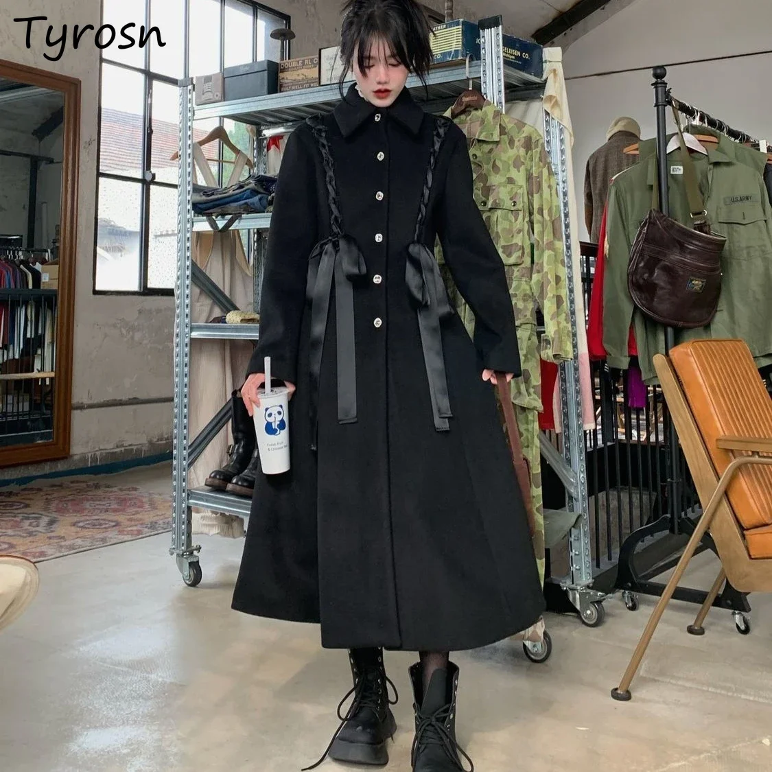 Wool Blends Women Design Bow Bandage Thicker Woolen Coats Elegant Vintage Streetwear Single Breasted Black Outwear Mujer Stylish
Wool Blends Women Design Bow Bandage Thicker Woolen Coats Elegant Vintage Streetwear Single Breasted Black Outwear Mujer Stylish