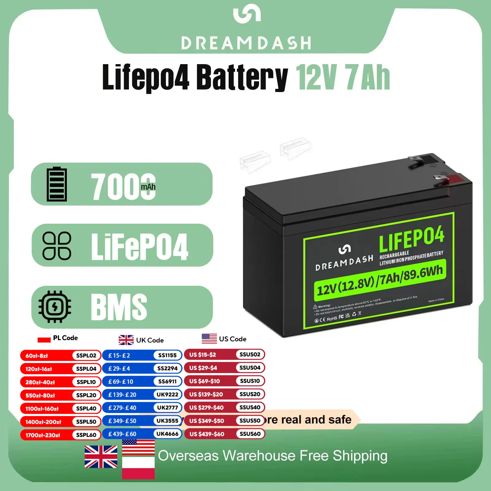 Dreamdash 12V 7Ah LiFePO4 Lithium Iron Battery,2000+ Deep Cycle Rechargeable Battery, Built-in BMS for Solar Powar, Lighting
Dreamdash 12V 7Ah LiFePO4 Lithium Iron Battery,2000+ Deep Cycle Rechargeable Battery, Built-in BMS for Solar Powar, Lighting