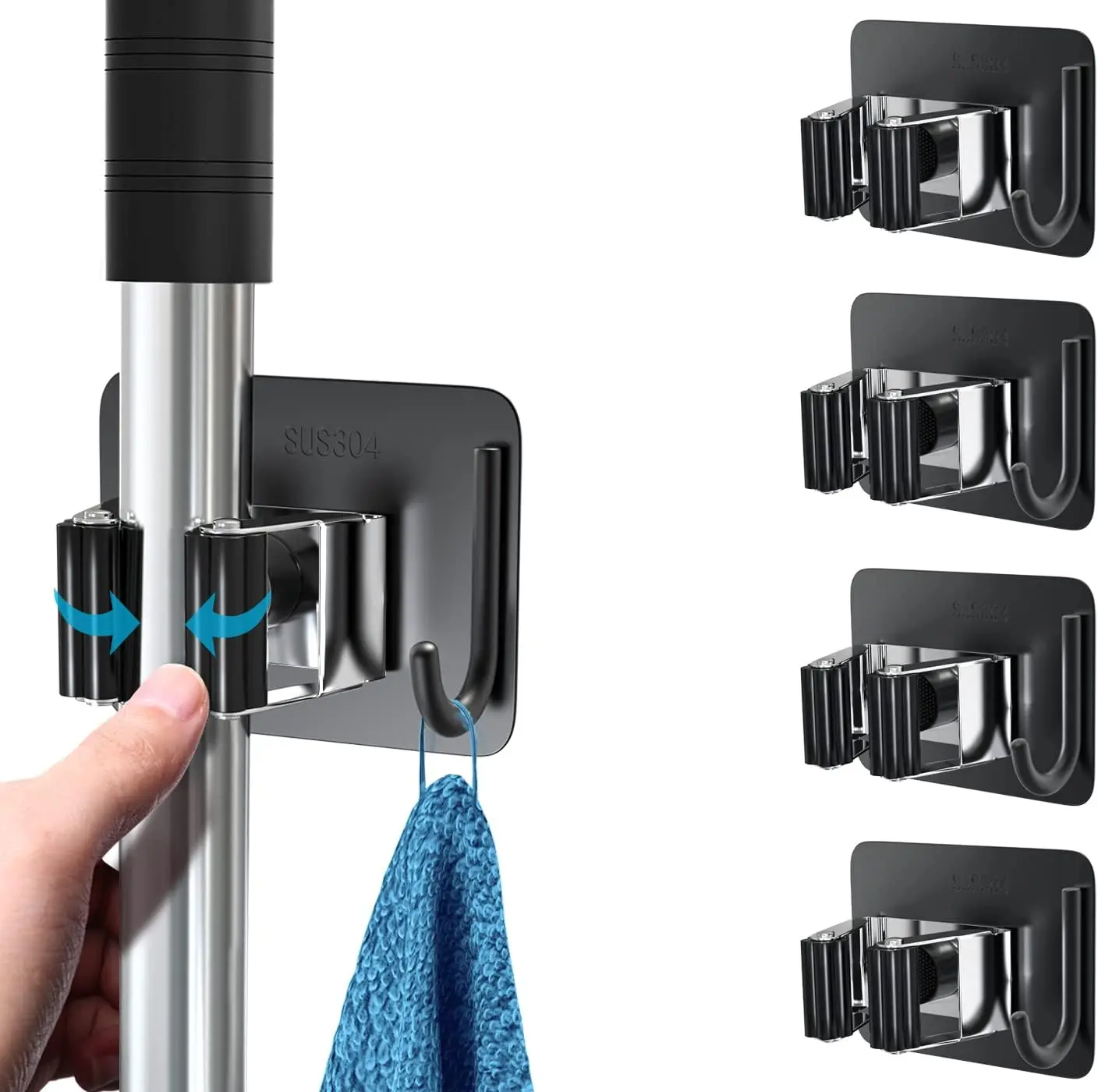 No-Drill Mop Broom Holder Wall Mounted Heavy Duty with Hooks, Self Adhesive Stainless Steel for Bathroom Kitchen Office (4 Pack)
No-Drill Mop Broom Holder Wall Mounted Heavy Duty with Hooks, Self Adhesive Stainless Steel for Bathroom Kitchen Office (4 Pack)