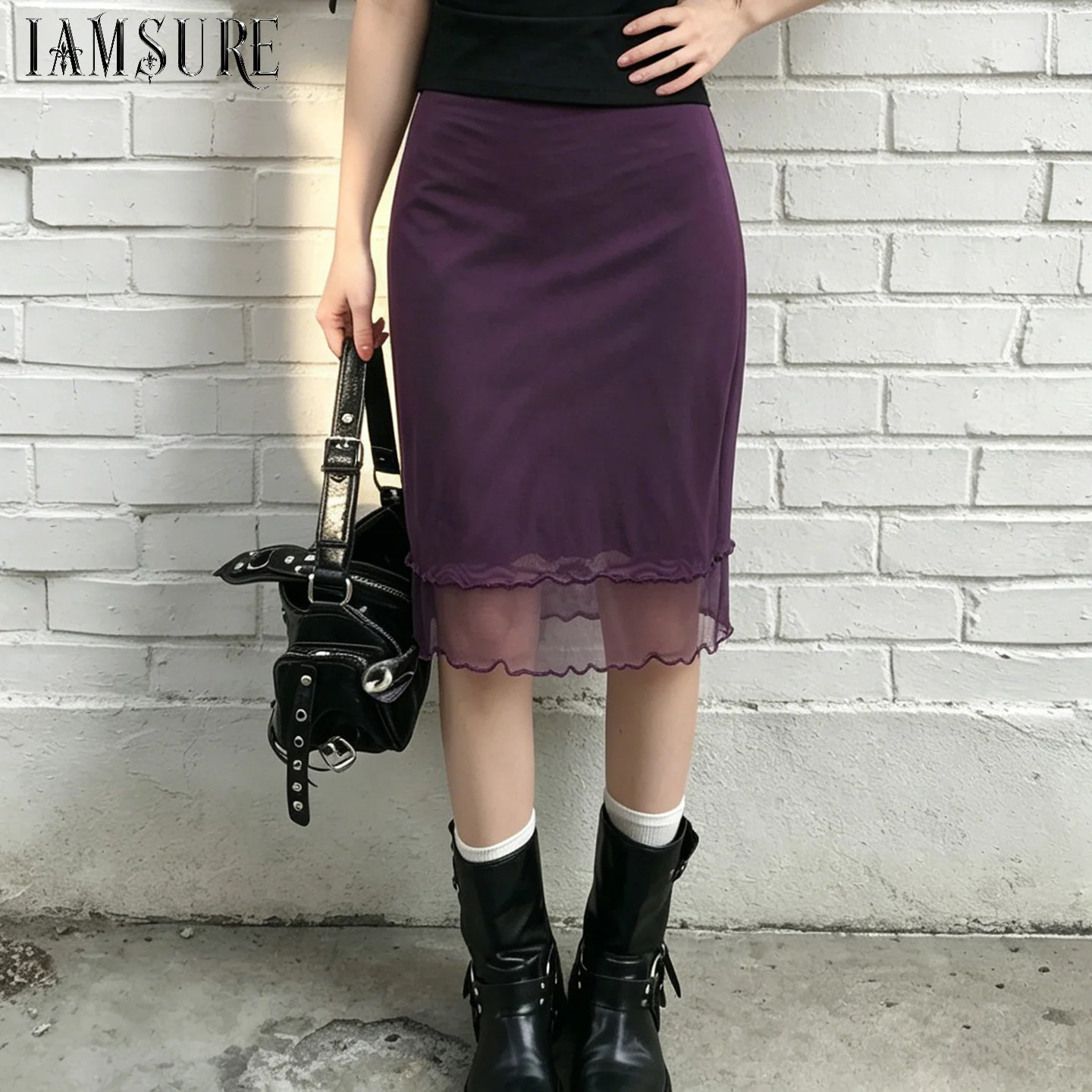 Women's Summer Elegant High-Waist Purple Sheer Layered Midi Skirt Featuring a Subtle Ruffle Hem Perfect for Chic Everyday Wear
Women's Summer Elegant High-Waist Purple Sheer Layered Midi Skirt Featuring a Subtle Ruffle Hem Perfect for Chic Everyday Wear