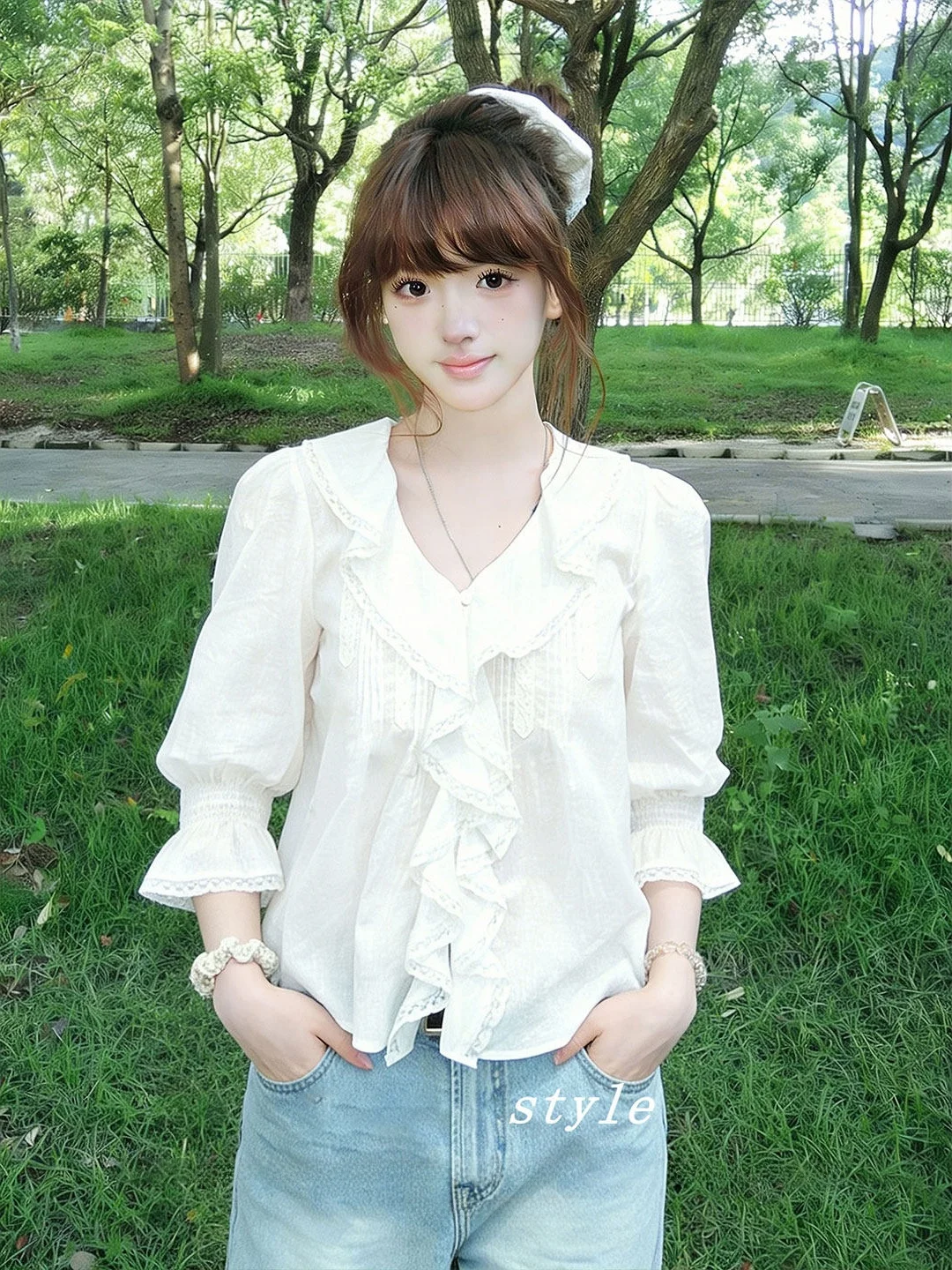 Silver Foil Songtao Women's Summer Linen Shirt White Slimming Collar French Style Loose Fit Seven Sleeve Citywalk Top
Silver Foil Songtao Women's Summer Linen Shirt White Slimming Collar French Style Loose Fit Seven Sleeve Citywalk Top