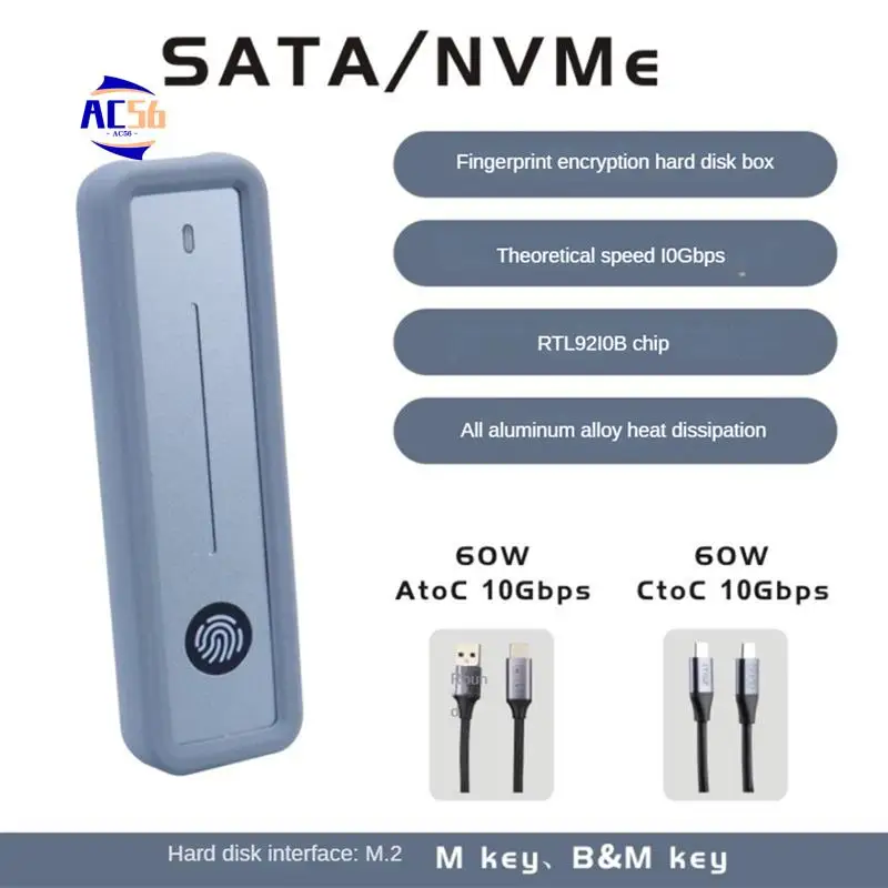 AC56-M.2 Nvme SATA SSD Enclosure Case 10Gbps M.2 To USB Type C External Adapter Fingerprint Encryption M.2 SSD Enclosure
AC56-M.2 Nvme SATA SSD Enclosure Case 10Gbps M.2 To USB Type C External Adapter Fingerprint Encryption M.2 SSD Enclosure