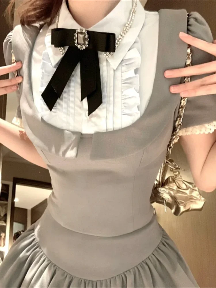 Sweet Bow Lapel Neck Short Sleeve Slim Fit Tops Women+ Y2k High Waist Ruched A-line Skirts Summer Fashion New Two Piece Sets
Sweet Bow Lapel Neck Short Sleeve Slim Fit Tops Women+ Y2k High Waist Ruched A-line Skirts Summer Fashion New Two Piece Sets