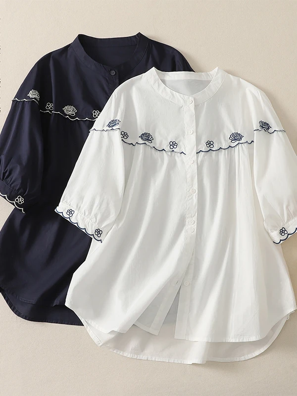 Casual Loose Women's Summer Shirt Embroidered Short Sleeve Top Breathable Skin-Friendly Artistic Style Big Size Fashionable
Casual Loose Women's Summer Shirt Embroidered Short Sleeve Top Breathable Skin-Friendly Artistic Style Big Size Fashionable