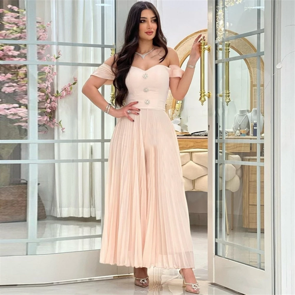 Simple Pink Boat Neck A-Line Chiffon Fold Formal Occasion Prom Dresses Ankle-Length Women Evening Party Dress فساتين السهرة
Simple Pink Boat Neck A-Line Chiffon Fold Formal Occasion Prom Dresses Ankle-Length Women Evening Party Dress فساتين السهرة