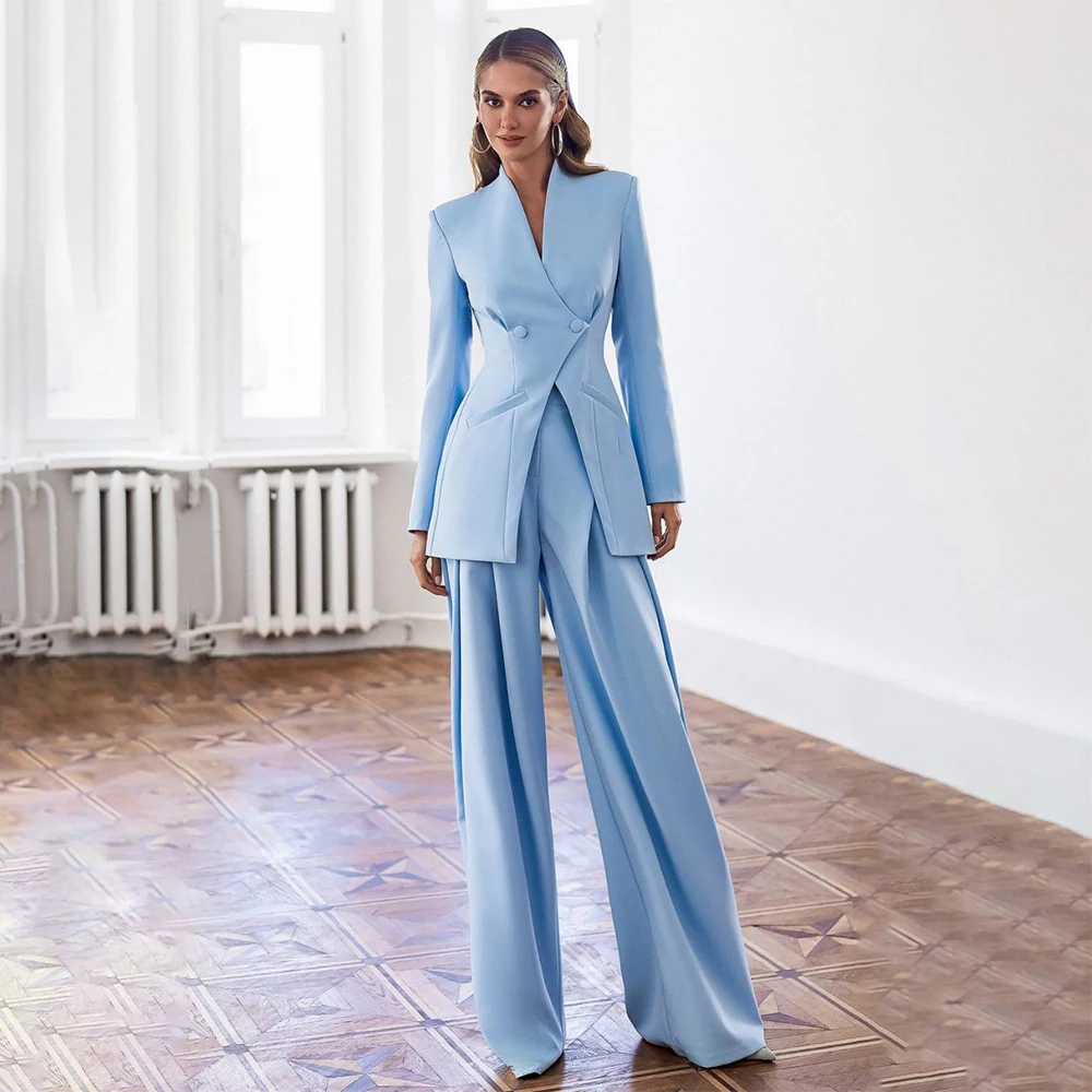 Elegant Women Suits Formal Double Breasted Blazer With Pleat Wide Leg Trousers Customized Party 2 Piece Jacket Pants Sets
Elegant Women Suits Formal Double Breasted Blazer With Pleat Wide Leg Trousers Customized Party 2 Piece Jacket Pants Sets