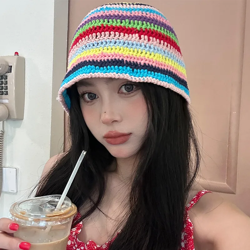 Japanese Handmade Colored Striped Knitted Bucket Hats Women 2024 Spring and Summer New Cute and Sweet Versatile Basin Caps
Japanese Handmade Colored Striped Knitted Bucket Hats Women 2024 Spring and Summer New Cute and Sweet Versatile Basin Caps