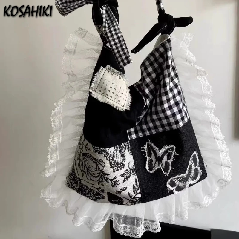 Vintage Y2k Aesthetic Patchwork Lace Handbags Women Luxury Design Bow Plaid Shoulder Bag Fashion Ins All Match Crossbody Bags
Vintage Y2k Aesthetic Patchwork Lace Handbags Women Luxury Design Bow Plaid Shoulder Bag Fashion Ins All Match Crossbody Bags