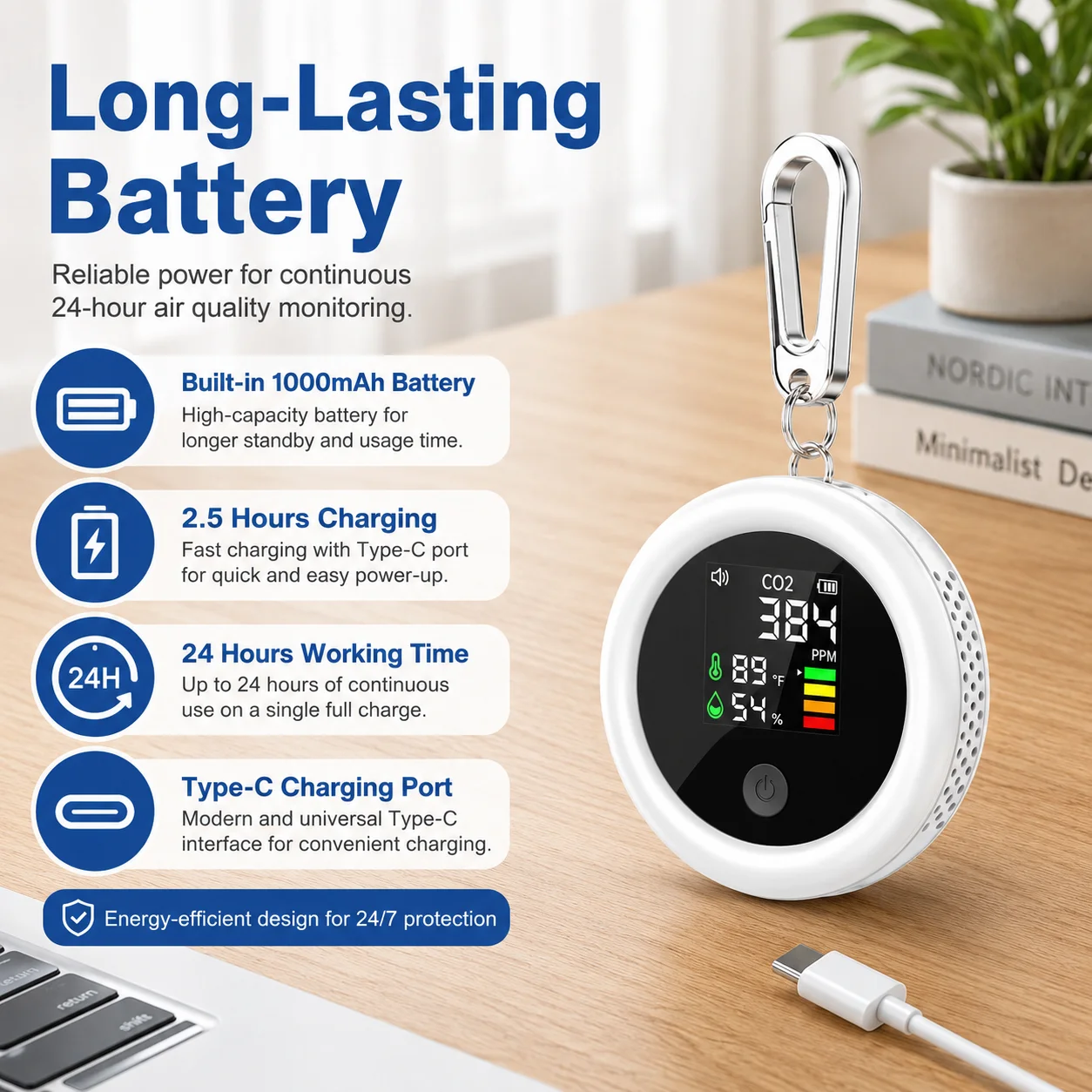 Indoor CO2 Meter with Temp Humidity, 24H Type-C Rechargeable Air Quality Detector with Alarm for Home Office & Daily Use
Indoor CO2 Meter with Temp Humidity, 24H Type-C Rechargeable Air Quality Detector with Alarm for Home Office & Daily Use